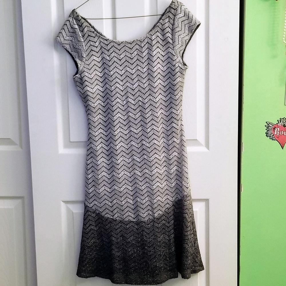 Black and Silver Metaphor Glitter Cocktail Dress